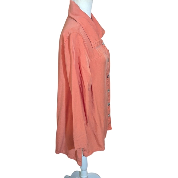 Soft Surroundings Tencel Tunic Casual Orange Long Sleeve Shell Button Up Sz M - Picture 4 of 10